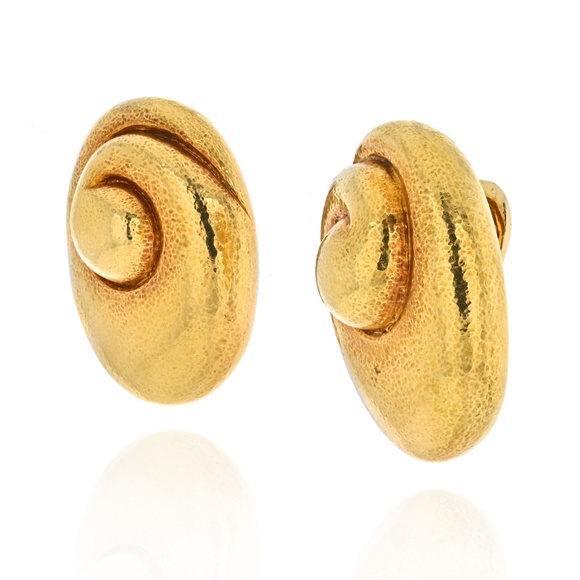 David Webb 18K Yellow Gold Hammered Heavy Clip On Swirl Earrings - Picture 2 of 4